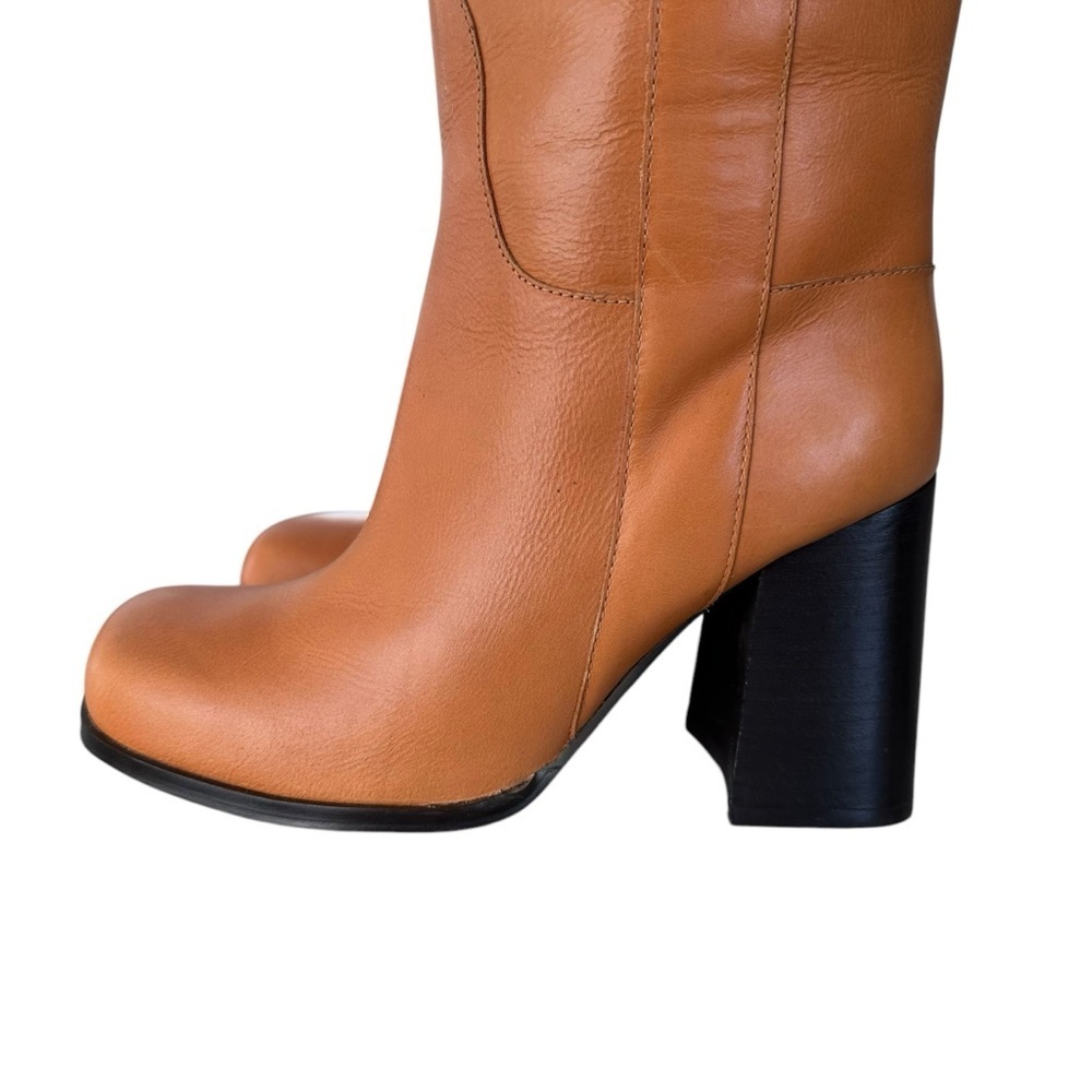 Free People Naomi Leather Square Toe Tall Heel Boots in Tuscan Tan Size 7.5 NWOT - Picture 7 of 16